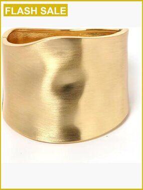 14K Gold Plated Hinged Bangle Bracelets, Geometric Design, One Size
